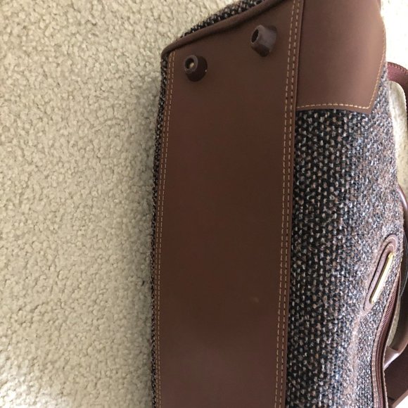VINTAGE JAGUAR BROWN TWEED LUGGAGE TOP & SIDE ZIP BAG - Picture 3 of 4